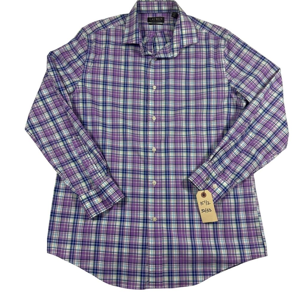 Lauren Ralph Lauren Performance Stretch Shirt 15.5 32/33 M Purple Plaid